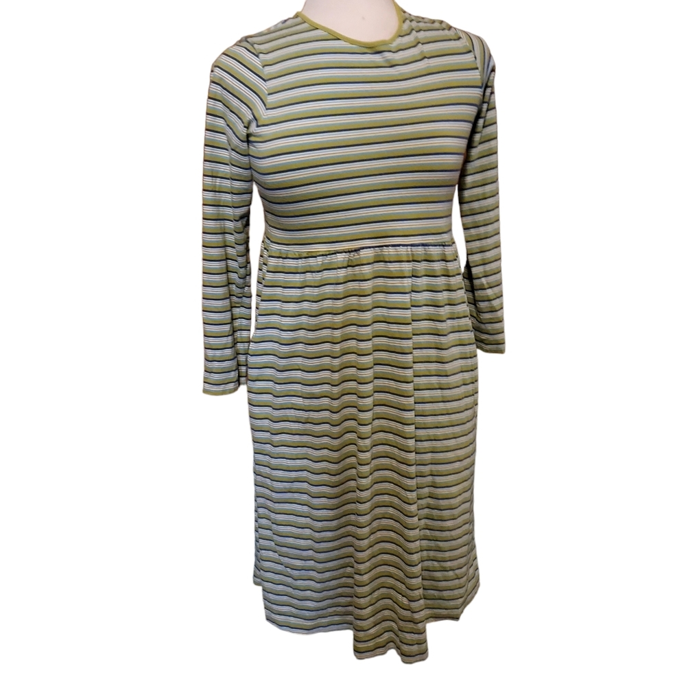 Lands End Dress 14 Midi Long Sleeve Striped Knit Cotton 90s Soft Stretch has poc